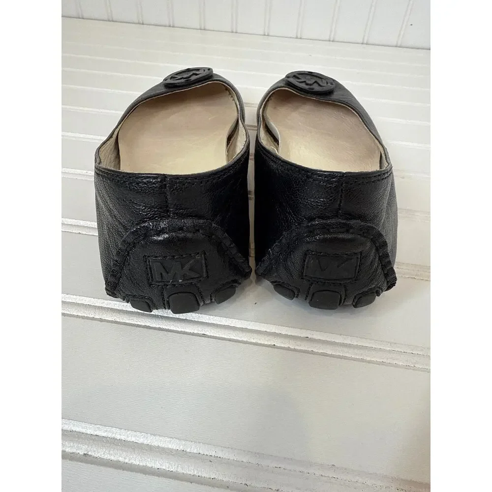 Michael Kors Black Leather Logo Ballet Flats